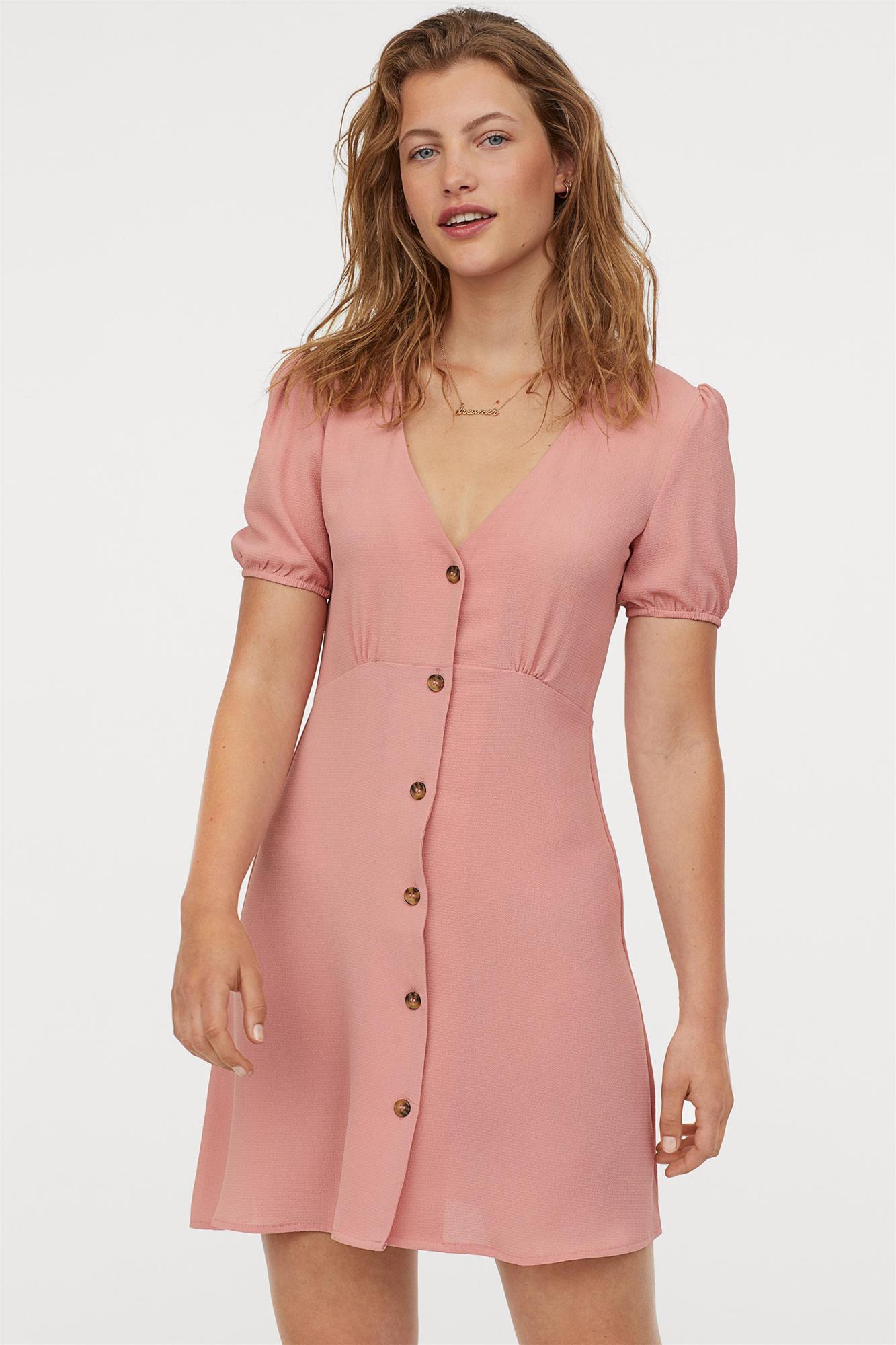 Vestido en crepé rosa con botones, H&M