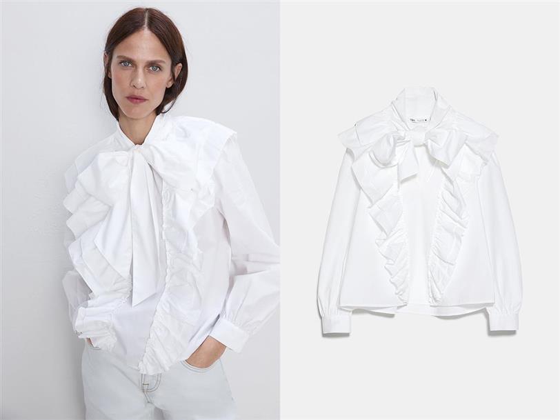 Arrastrarse Biblioteca troncal busto Blusa blanca con lazo de Zara de moda otoño invierno 2019