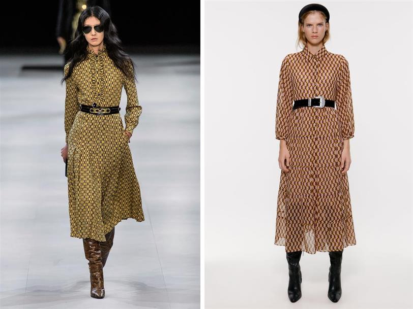 Look de Zara con vestido midi, cinturón y botas inspirado en Celine