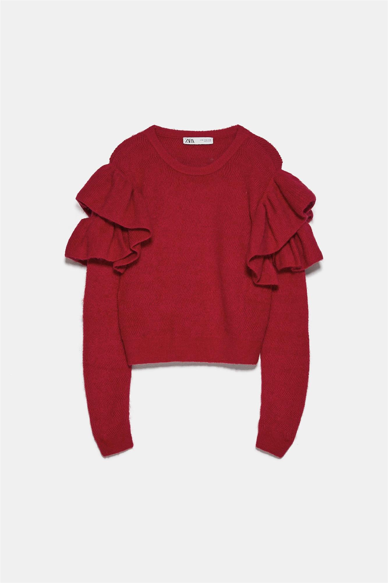 5755114600 6 1 1. Jersey de volantes de mohair y lana en rojo, de Zara