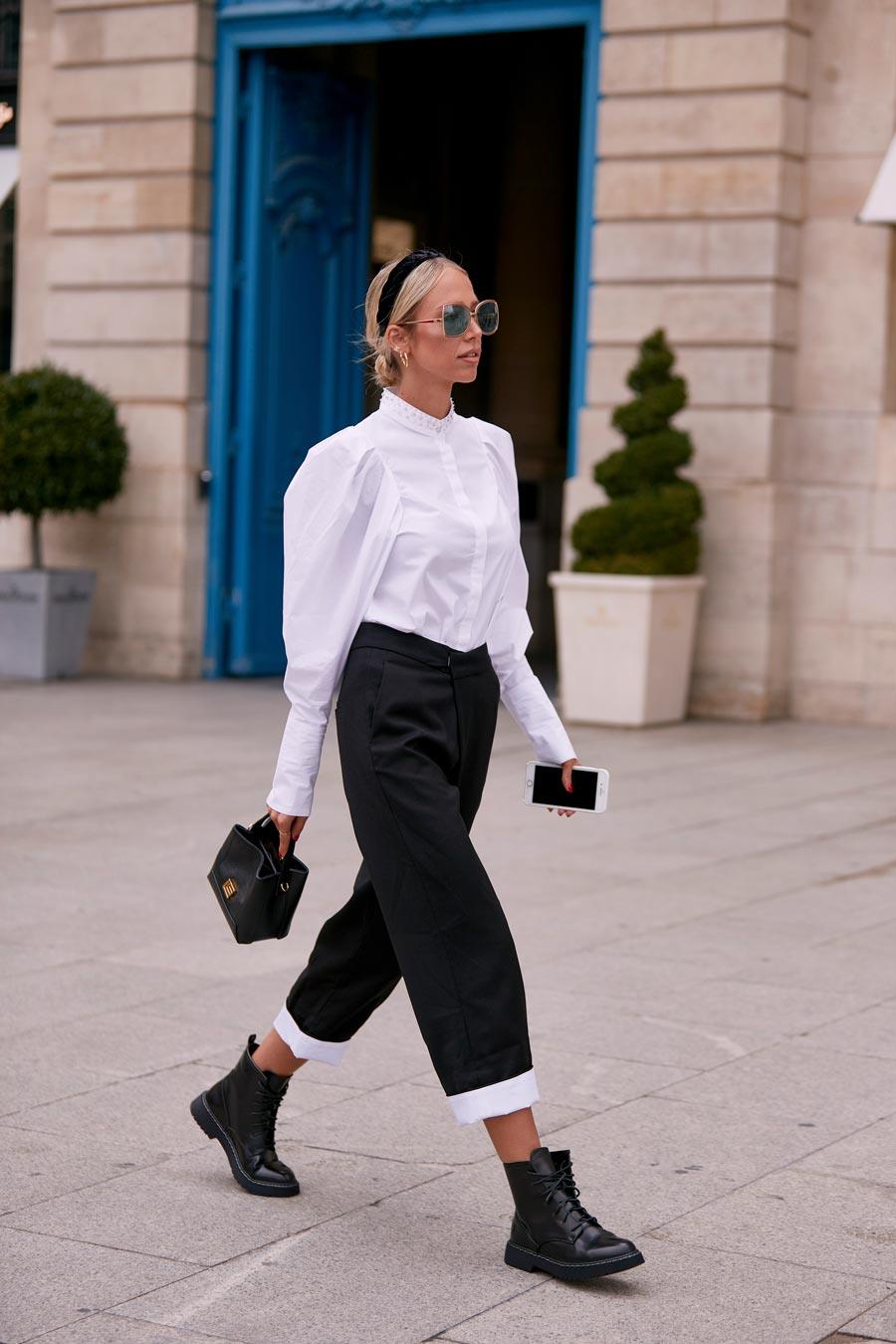 MARCCAIN Blusa-camisa negro-blanco look Street-Style Moda Blusas Blusas-camisa 
