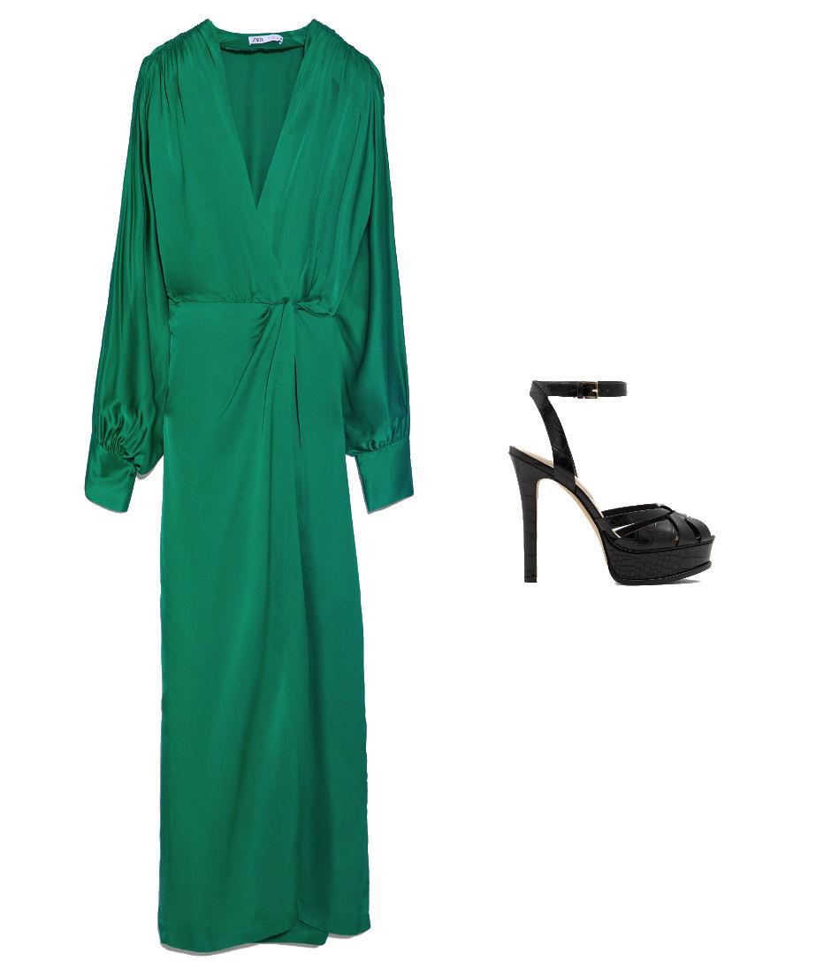 Look con vestido verde de Zara y sandalias negras