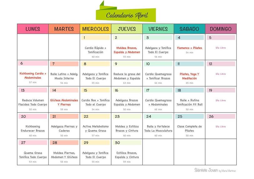 Calendario fitness abril