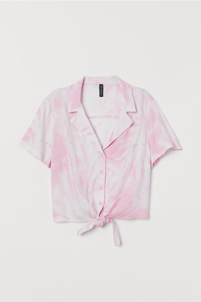 Camiseta tie-dye con nudo en rosa y blanco