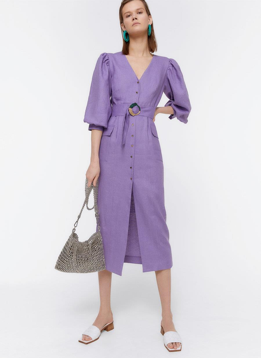 Vestido de lino en color lila, Uterqüe