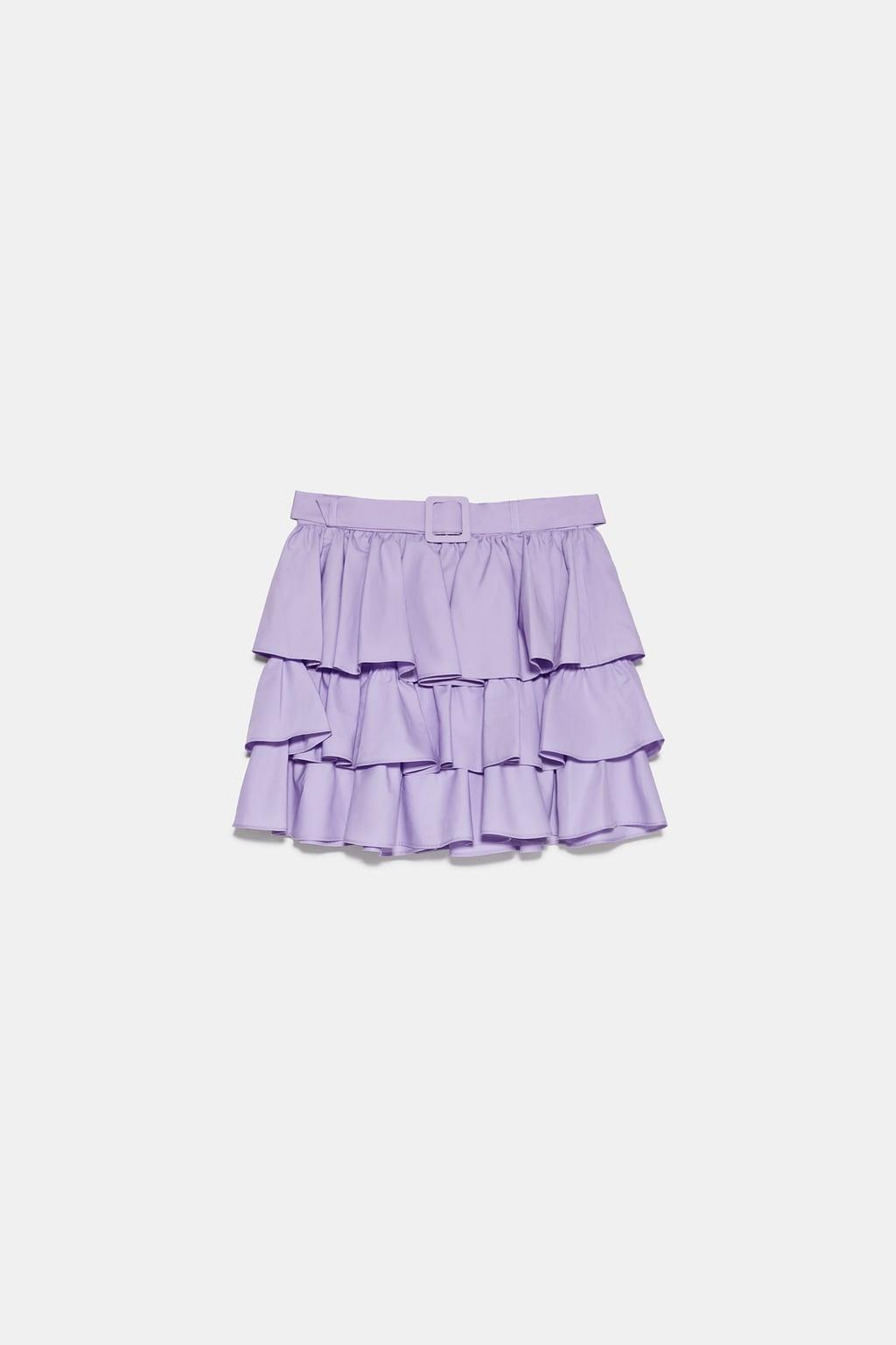 Minifalda lila con volantes, Zara