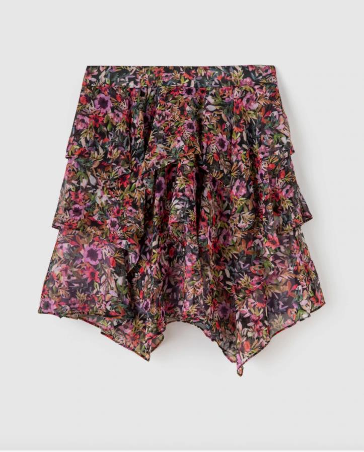 falda mini con volantes de El Corte Inglés. Falda mini con estampado de flores de Fórmula Joven