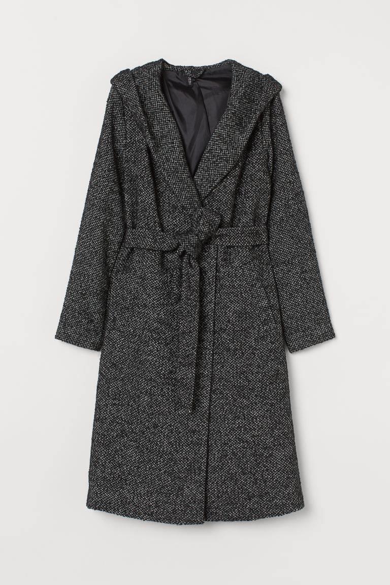 Abrigo con capucha y cinto, H&M