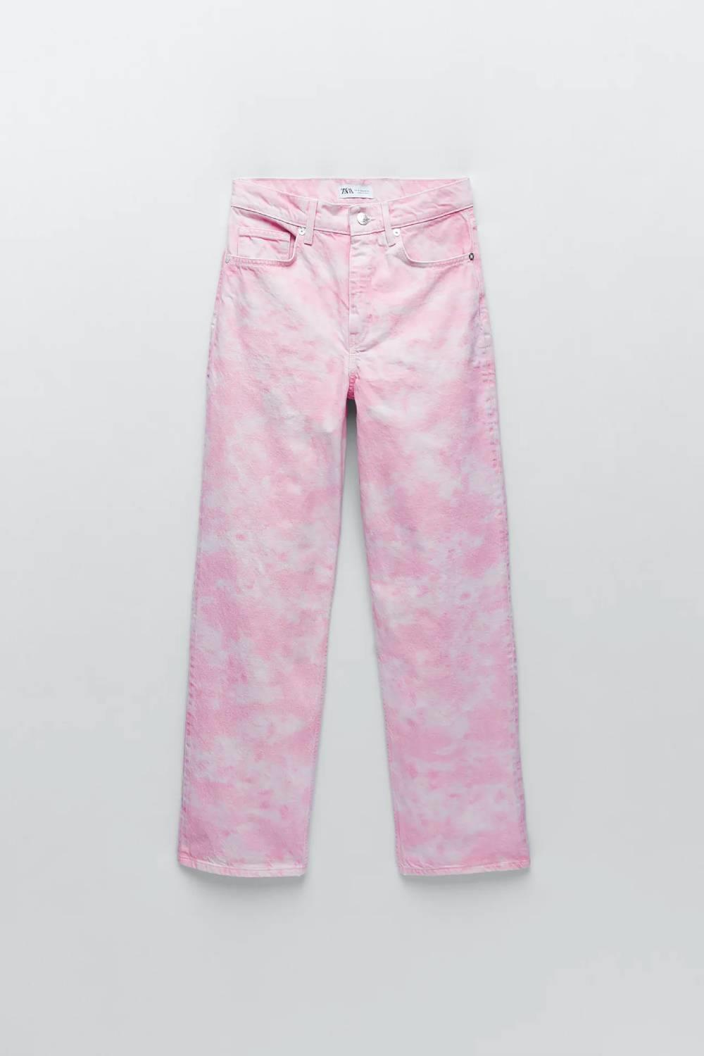 Pantalón 'wide leg' con print rosa, Zara