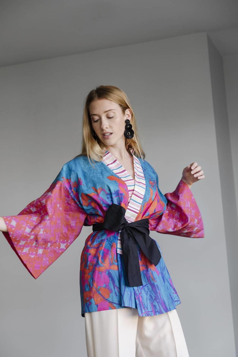 Kimono de algodón con print multicolor, Vida y Milagros 