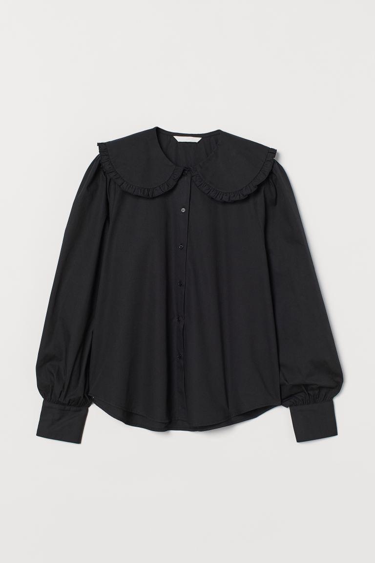 Blusa negra con cuello ribeteado, H&M