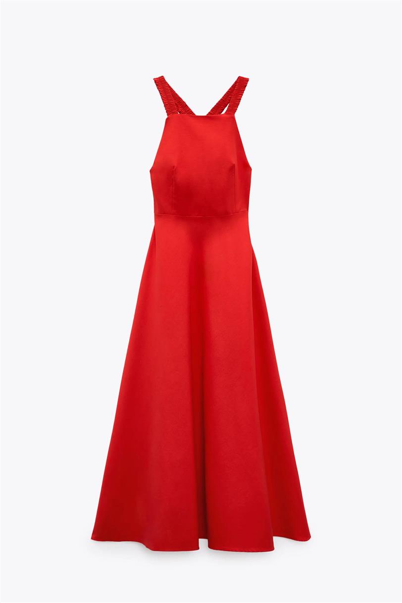 Vestido rojo con lino de Zara