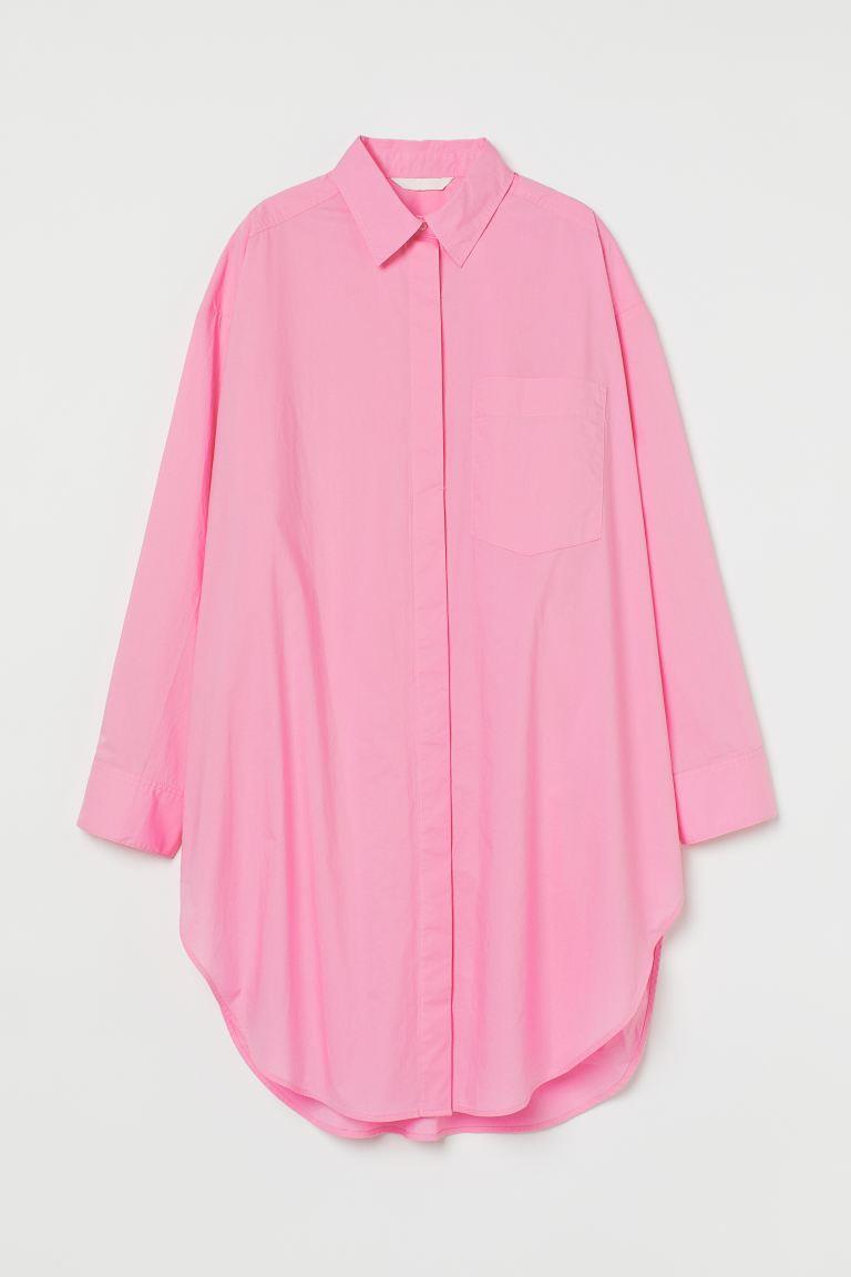 Camisa larga de algodón color rosa, H&M