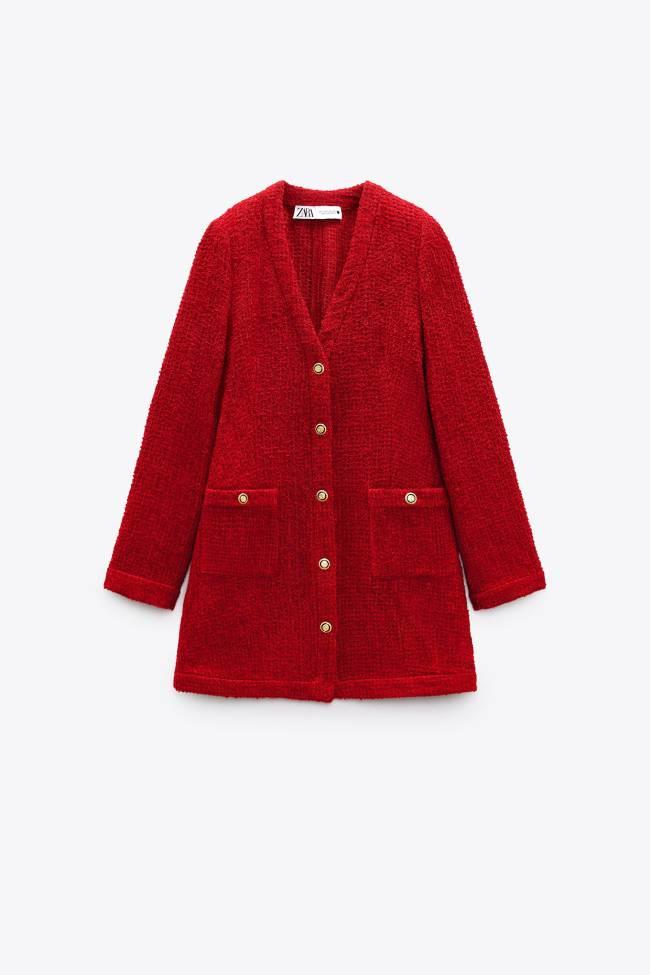 Vestido rojo de tweed, Zara. Vestido rojo de tweed, 