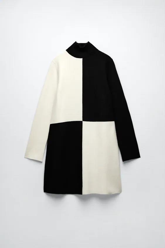 Vestido de color block blanco y negro, de Zara