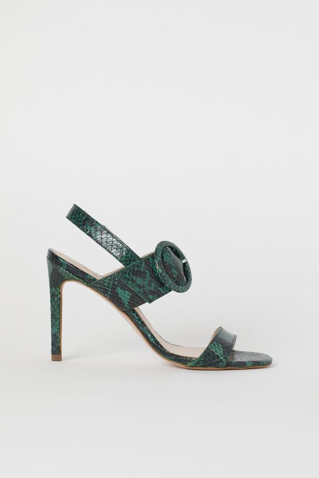 Sandalias de tacón con animal print verde, de H&M
