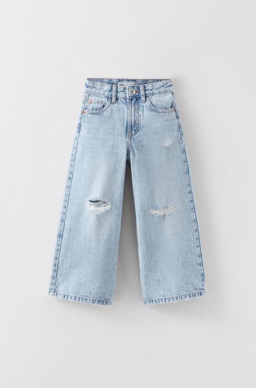 Pantalones vaqueros anchos y con rotos de Zara Kids (19,90€)