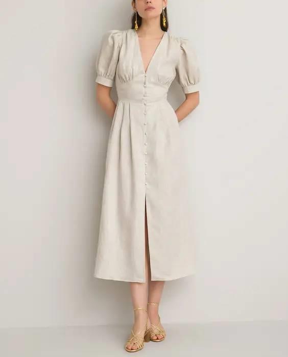 Vestido blanco de lino, La Redoute