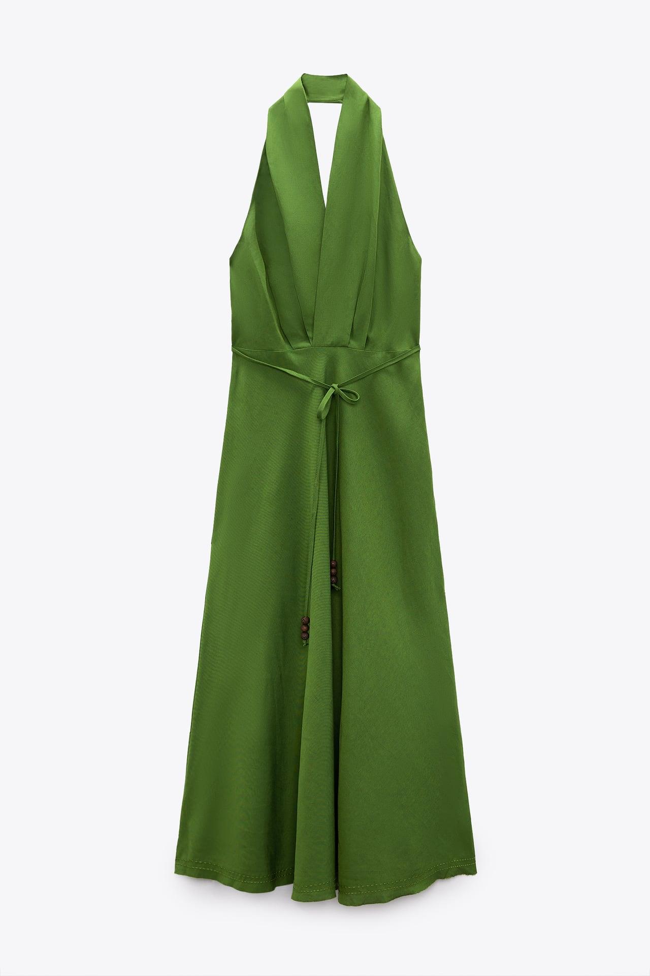 Vestido de cuello halter de lino de Zara