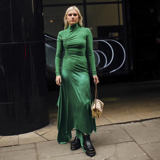 street style vestido verde ceñido