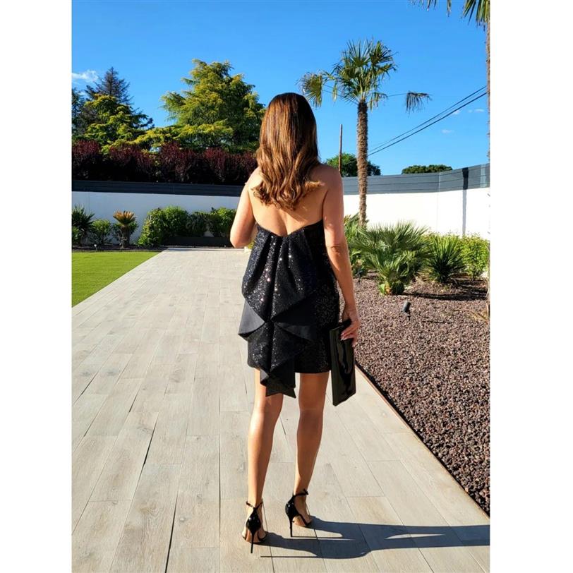 Paula Echevarría, en uno de sus stories de Instagram, con vestido de The 2nd Skin Co.