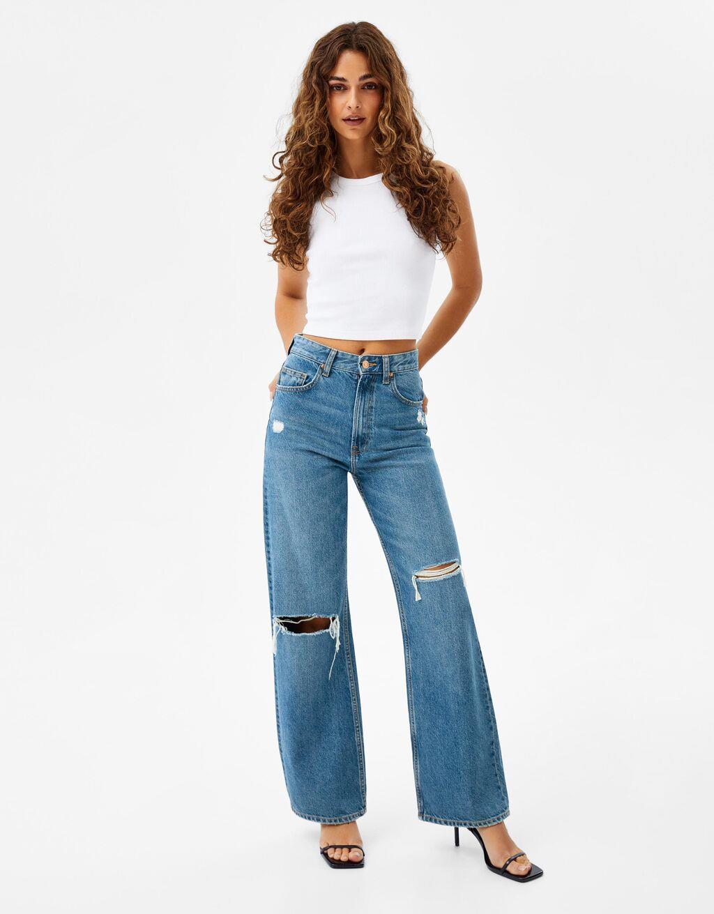 Jeans 90's wide rotos, de Bershka