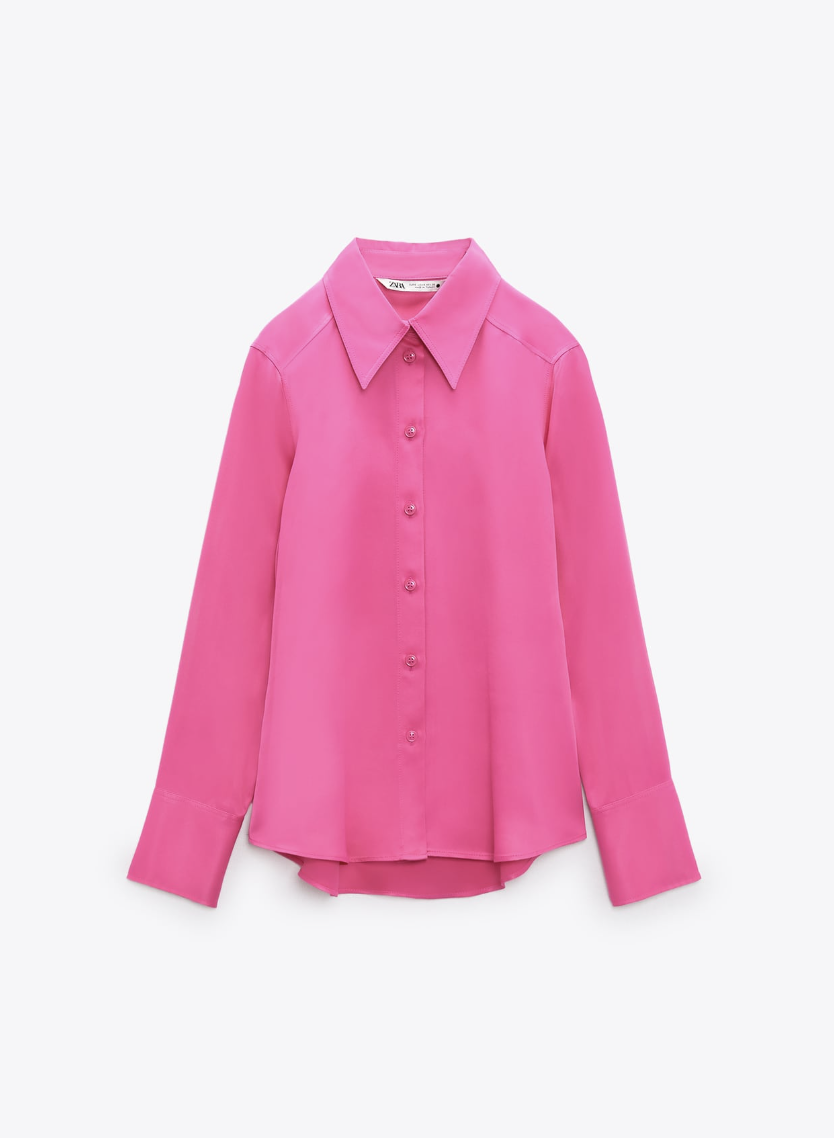 Camisa satinada rosa flúor de Zara