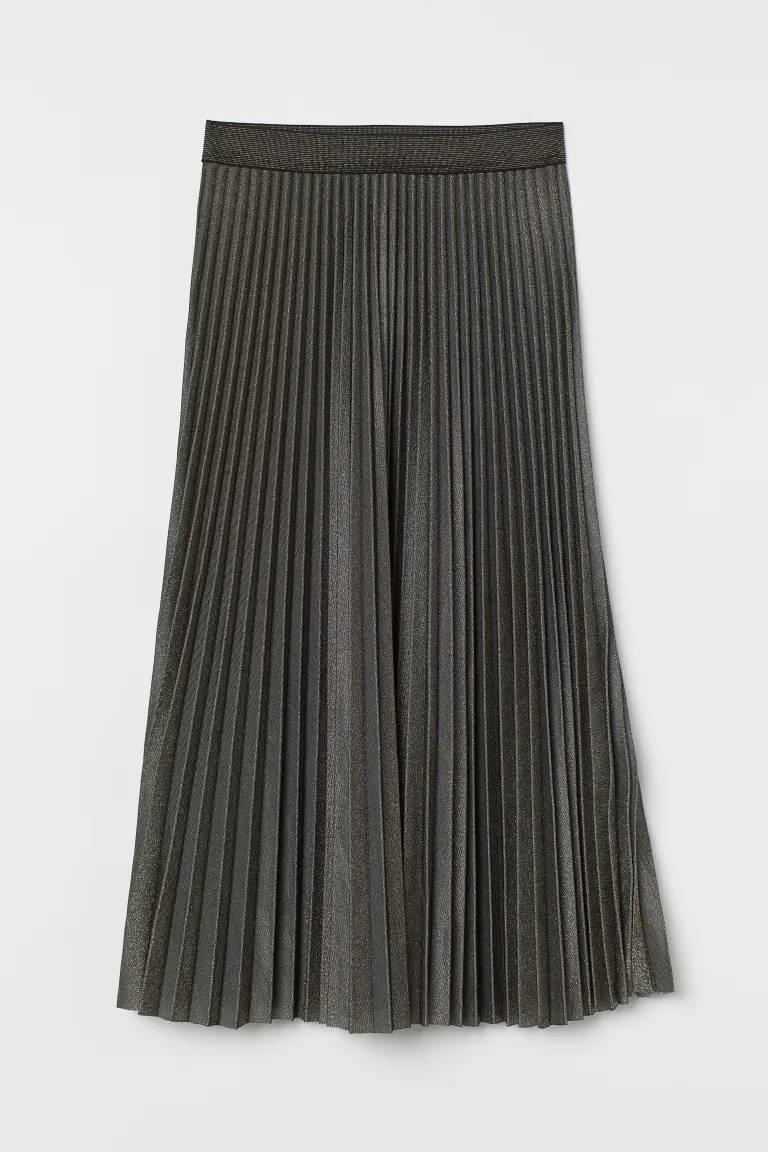 Falda plisada gris con glitter, H&M
