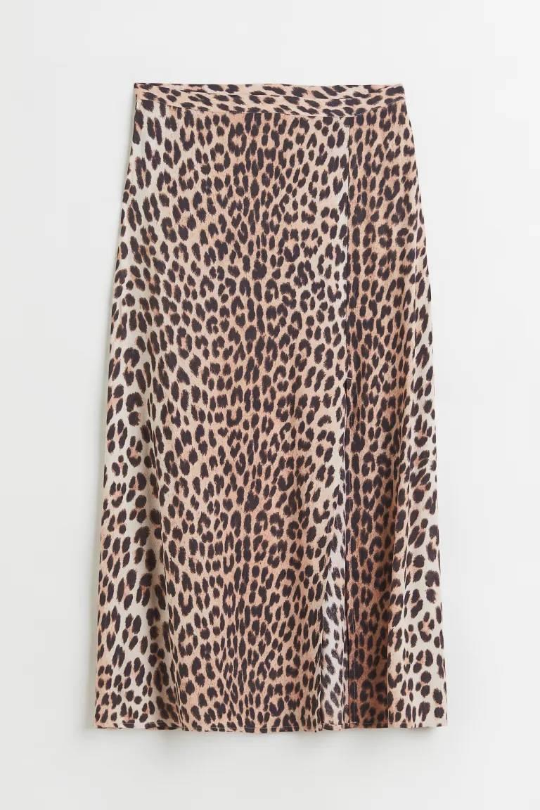 Falda midi con print leopardo, H&M