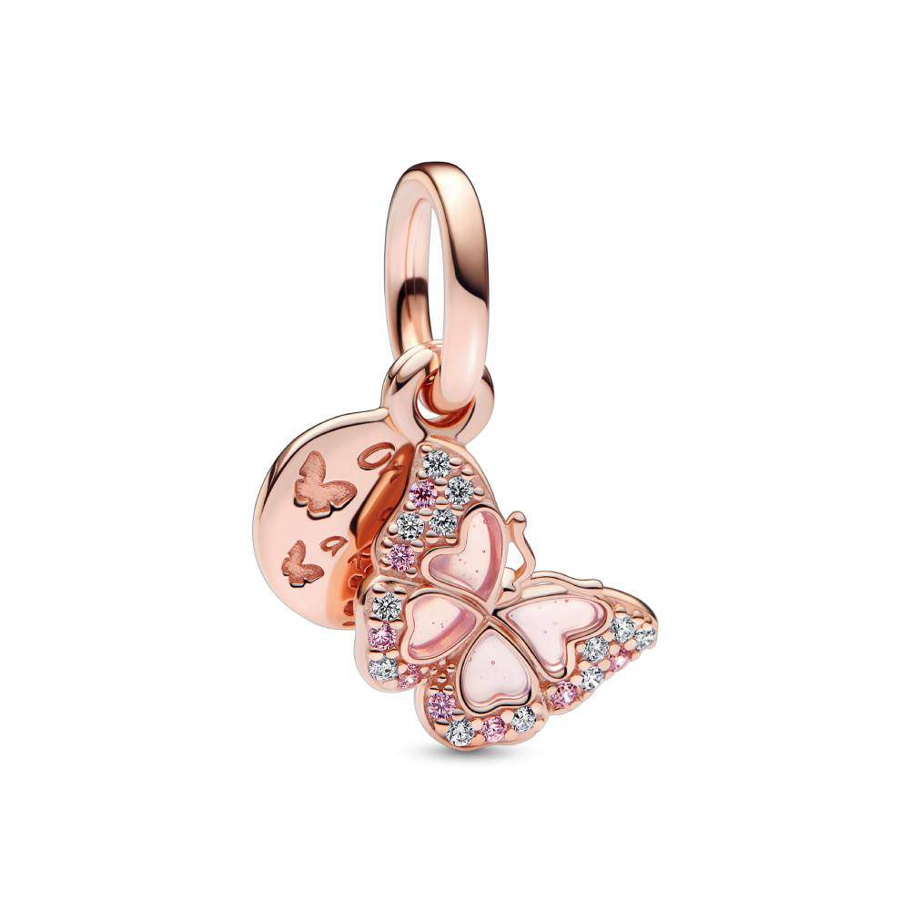 Pandora Charm Colgante Doble con un recubrimiento en oro rosa de 14k Mariposa Rosa & Cita 69€ (1)