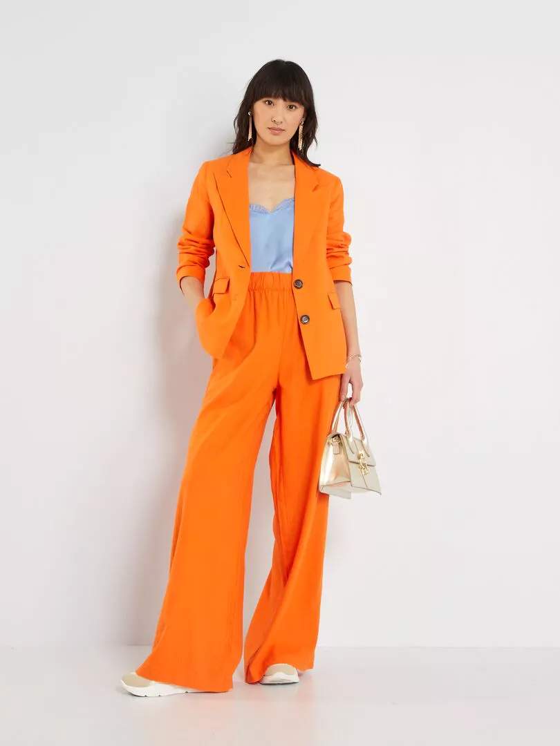Pantalón ancho de lino naranja