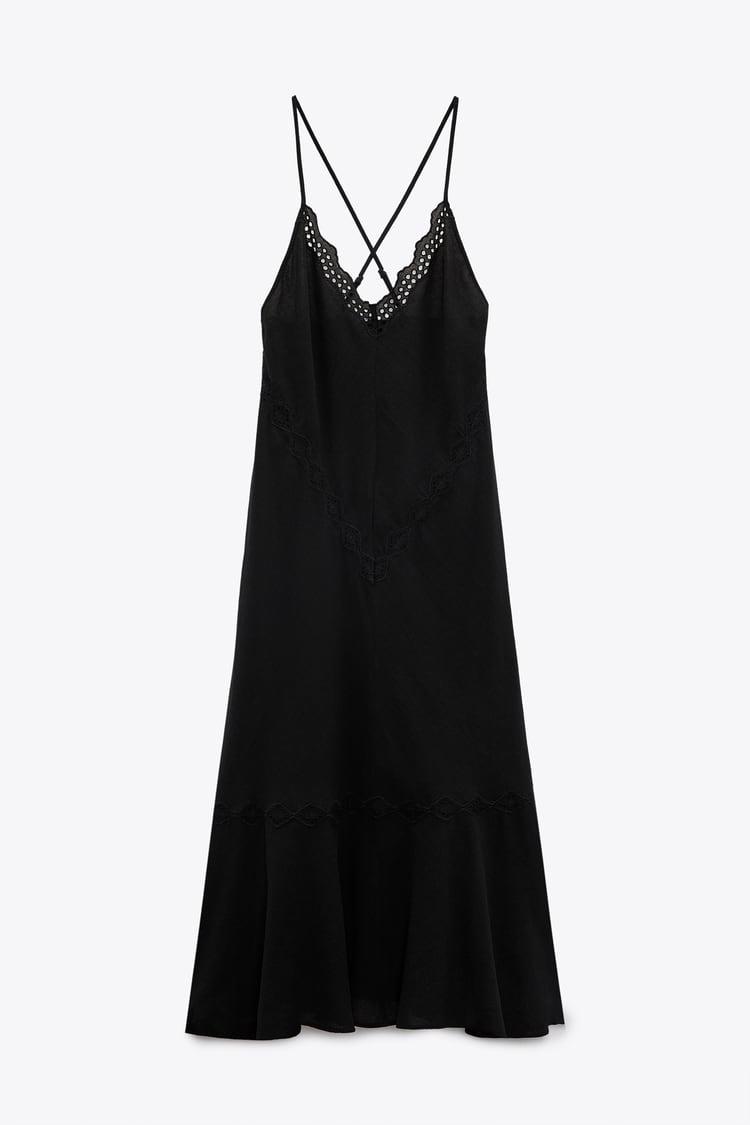 vestido negro volumen algodon zara