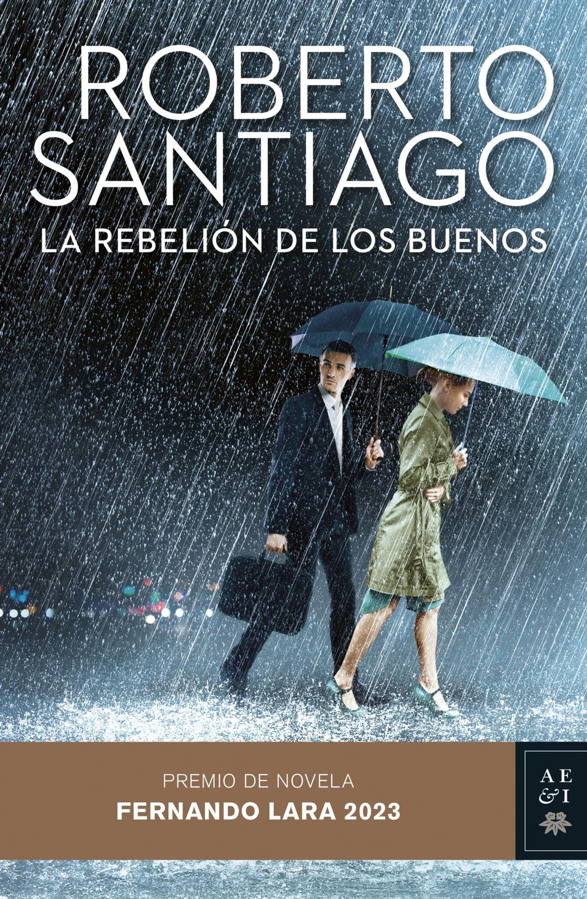 Portada de libro con pareja con paraguas caminando bajo la lluvia