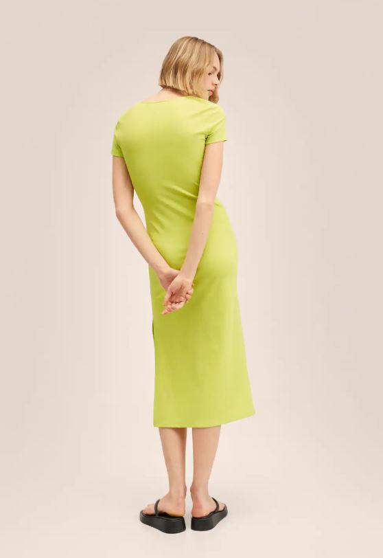 vestido mango outlet verde lima espalda