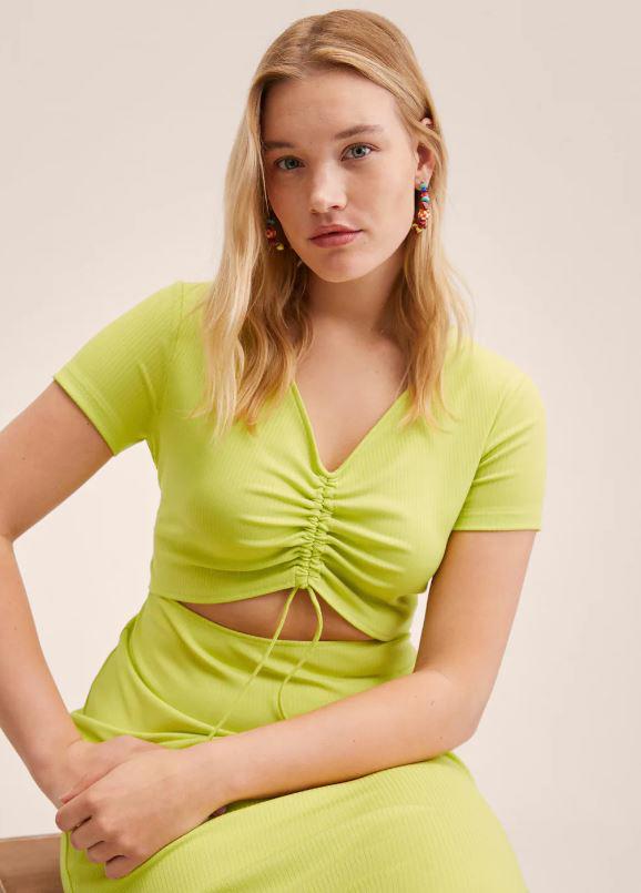 vestido mango outlet verde lima frente