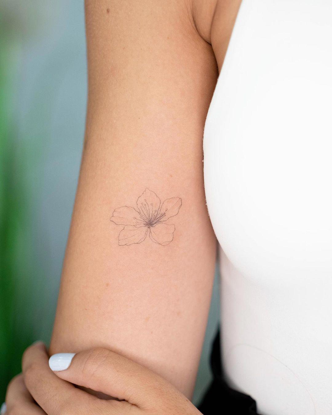Tatuaje minimalista de flor de hibisco