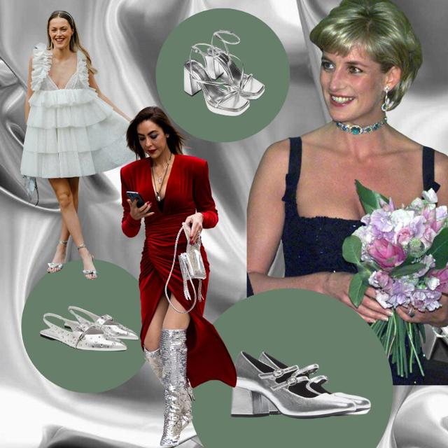 Zapatos plateados: los favoritos de Lady Di que ahora llevamos todas con vestidos elegantes																									
