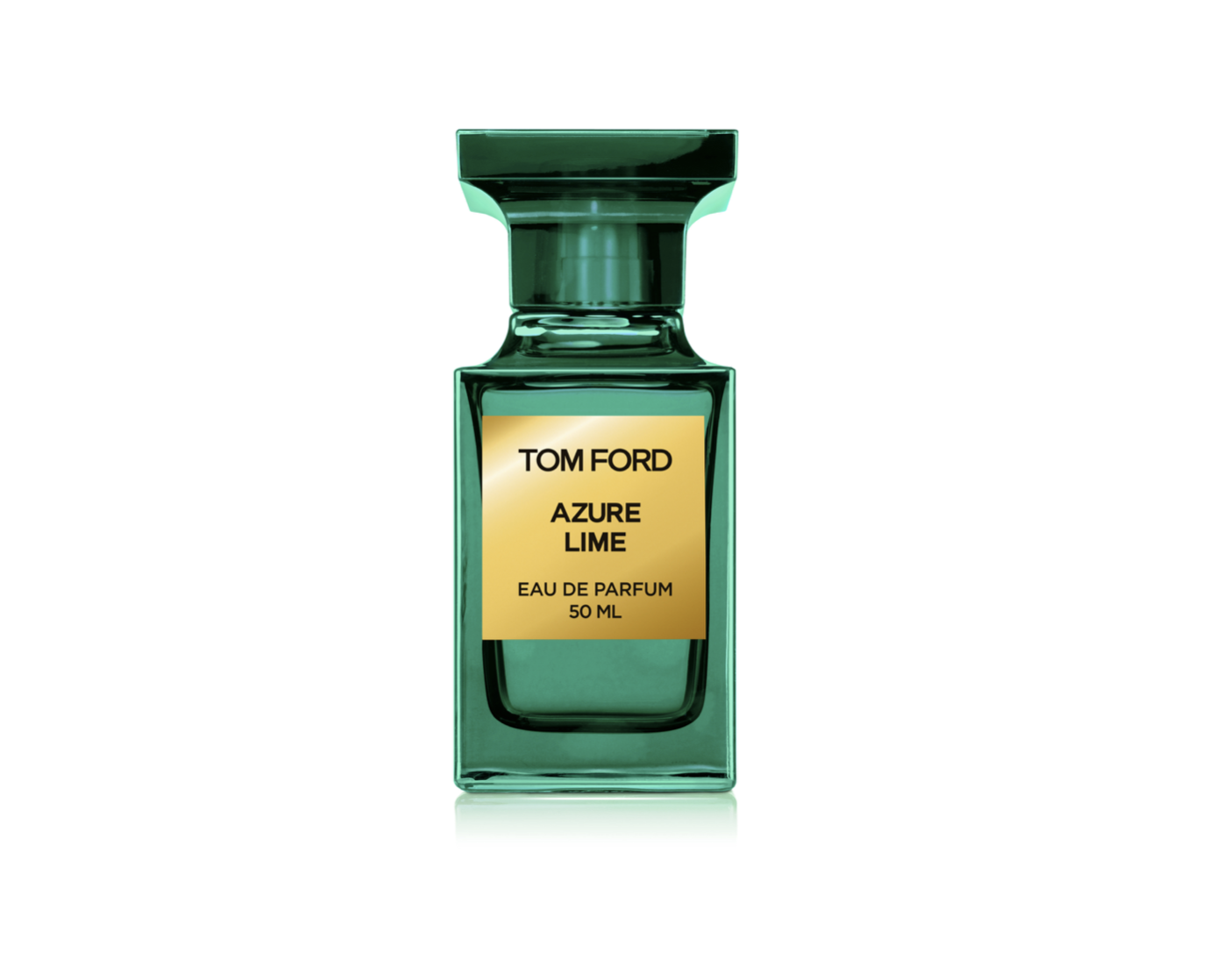 envase de perfume verde con etiqueta dorada
